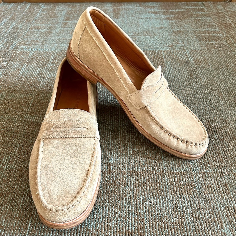 Allen Edmonds Bone Beige Suede Dylan Penny Loafers, size 12 E WIDE - Picture 1 of 13